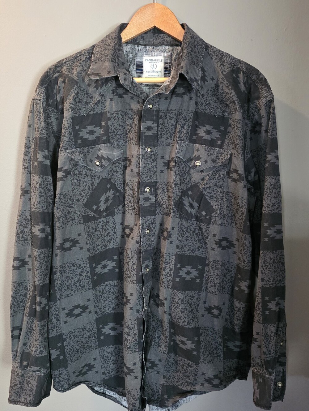 Panhandle Rough Stock Aztec Pearl Snap Western Button Down Long Sleeve Mens L